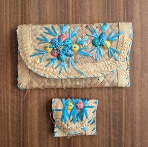 Vintage Rattan Clutch And Coin Purse